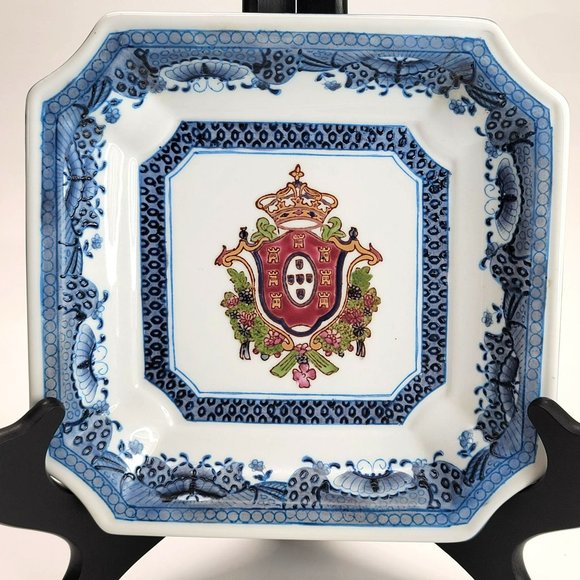 Vintage Oriental Accent Delft Square Plate Crest and Asian Blue and White DH792 - Picture 1 of 7
